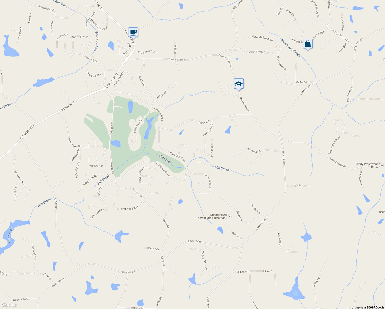 map of restaurants, bars, coffee shops, grocery stores, and more near 318 Farmbrook Pass in Canton