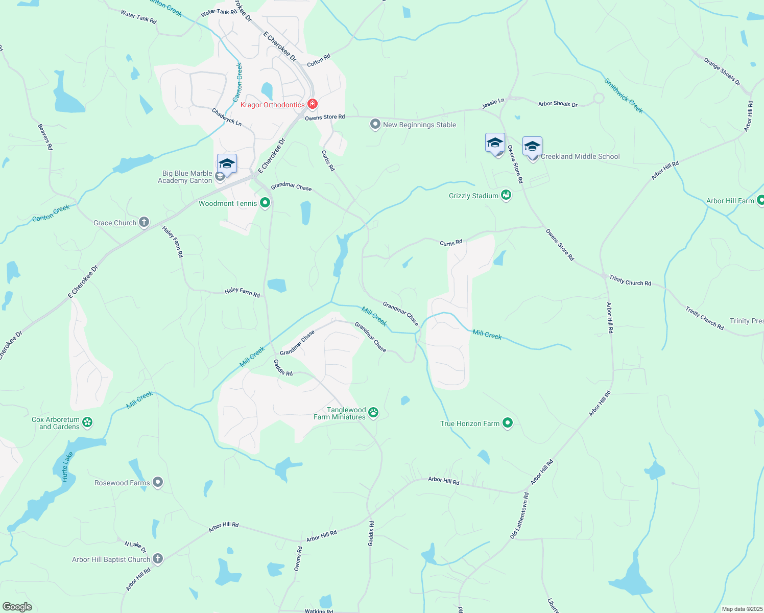 map of restaurants, bars, coffee shops, grocery stores, and more near 177 Grandmar Chase in Canton