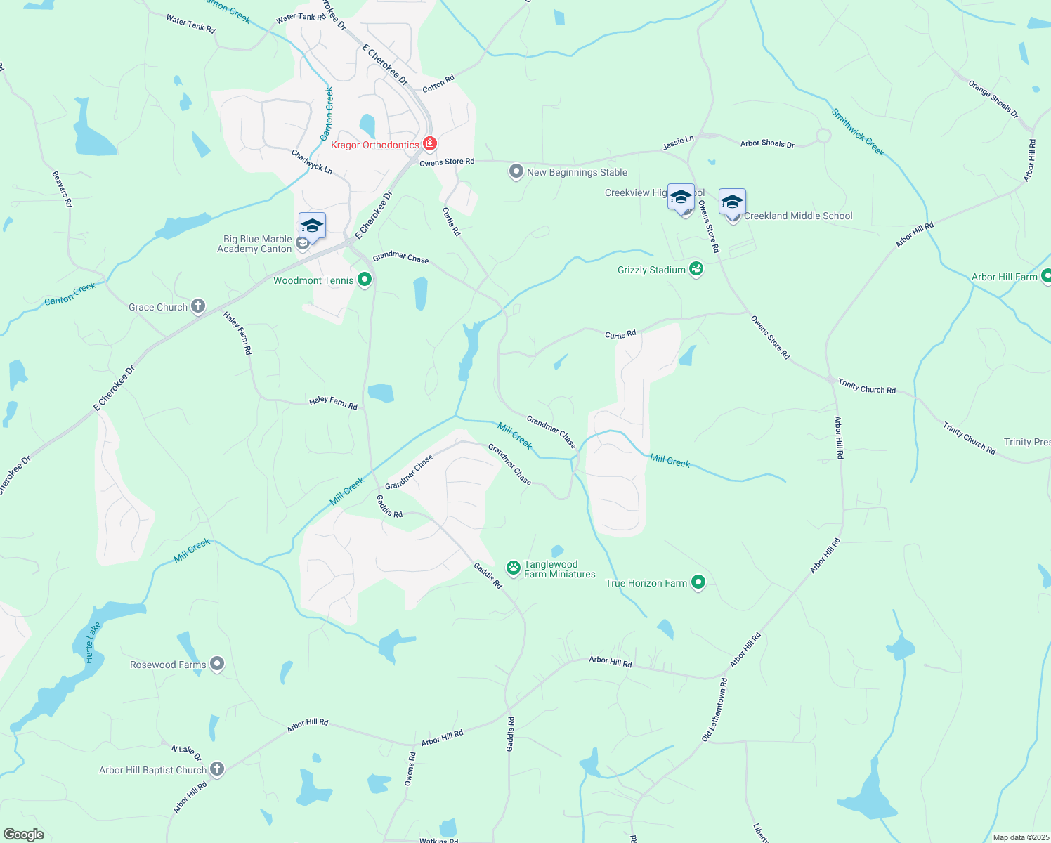 map of restaurants, bars, coffee shops, grocery stores, and more near 177 Grandmar Chase in Canton