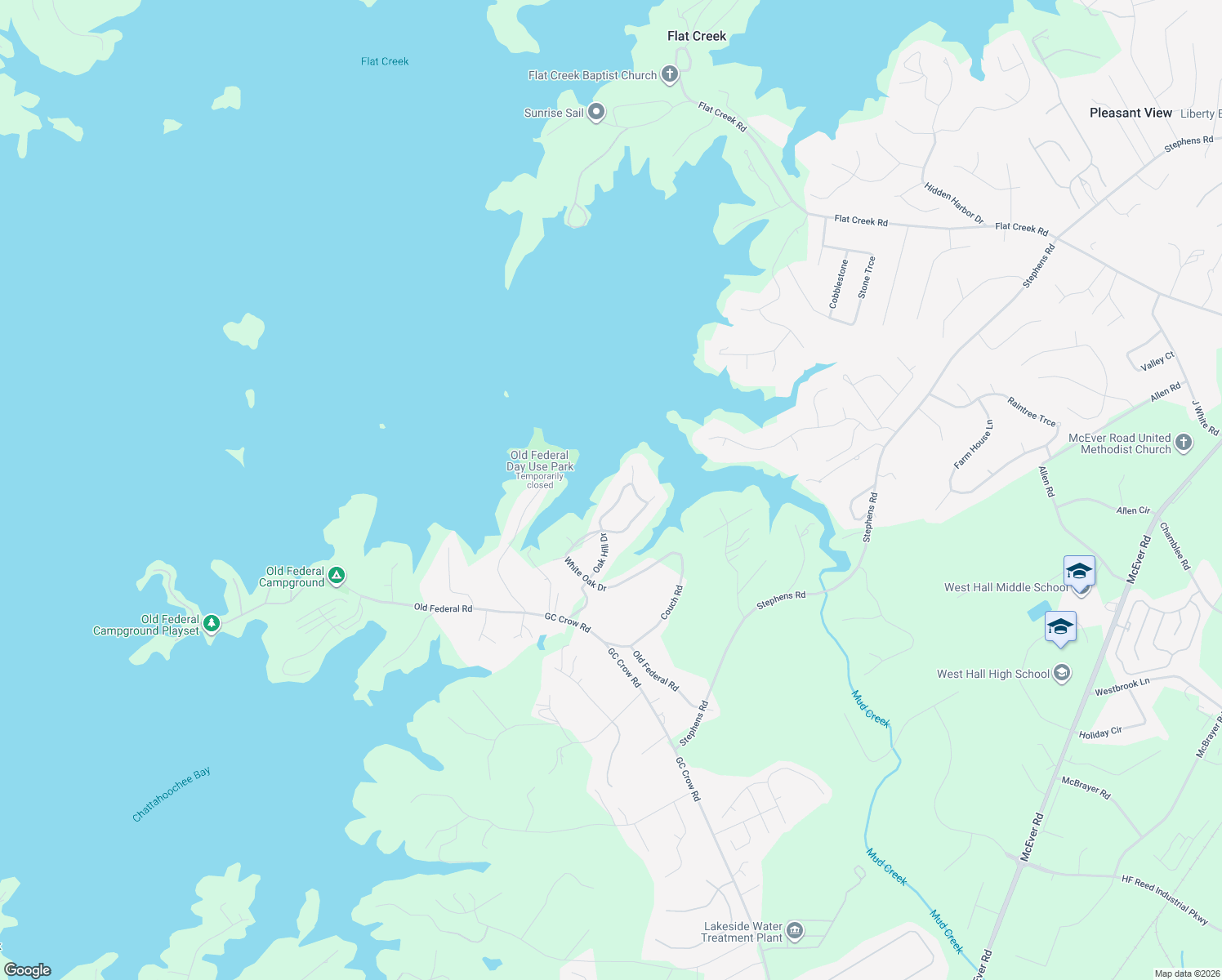 map of restaurants, bars, coffee shops, grocery stores, and more near 6124 Oak Hill Drive in Flowery Branch