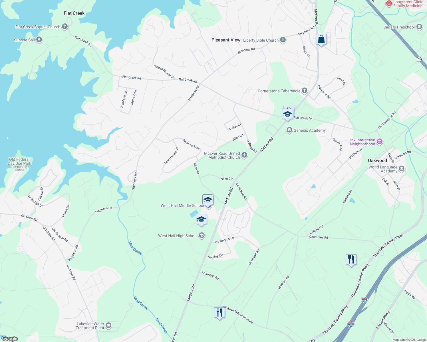 map of restaurants, bars, coffee shops, grocery stores, and more near 5346 Allen Cir in Oakwood