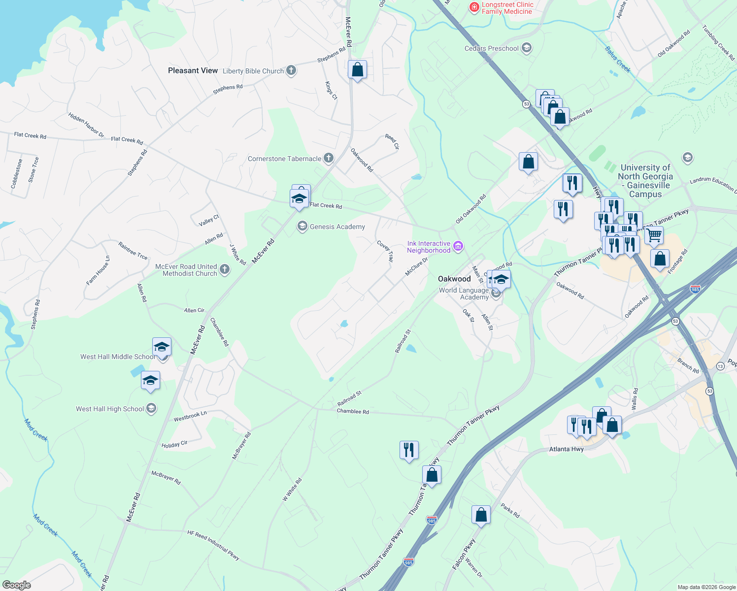 map of restaurants, bars, coffee shops, grocery stores, and more near 4215 Terry Street in Oakwood