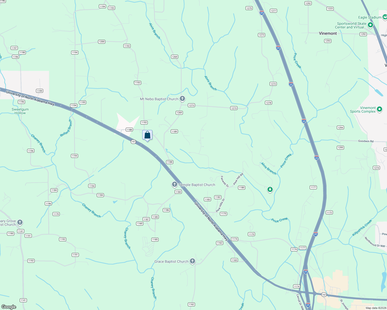 map of restaurants, bars, coffee shops, grocery stores, and more near 233 Fairway Drive in Cullman