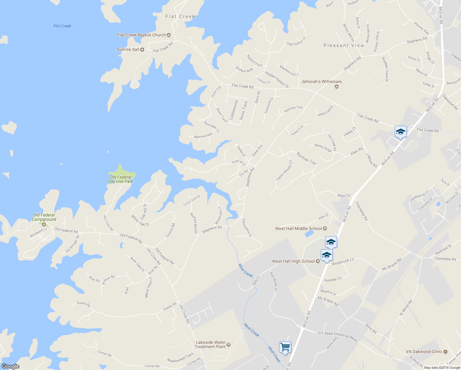 map of restaurants, bars, coffee shops, grocery stores, and more near 5555 Our Road in Oakwood