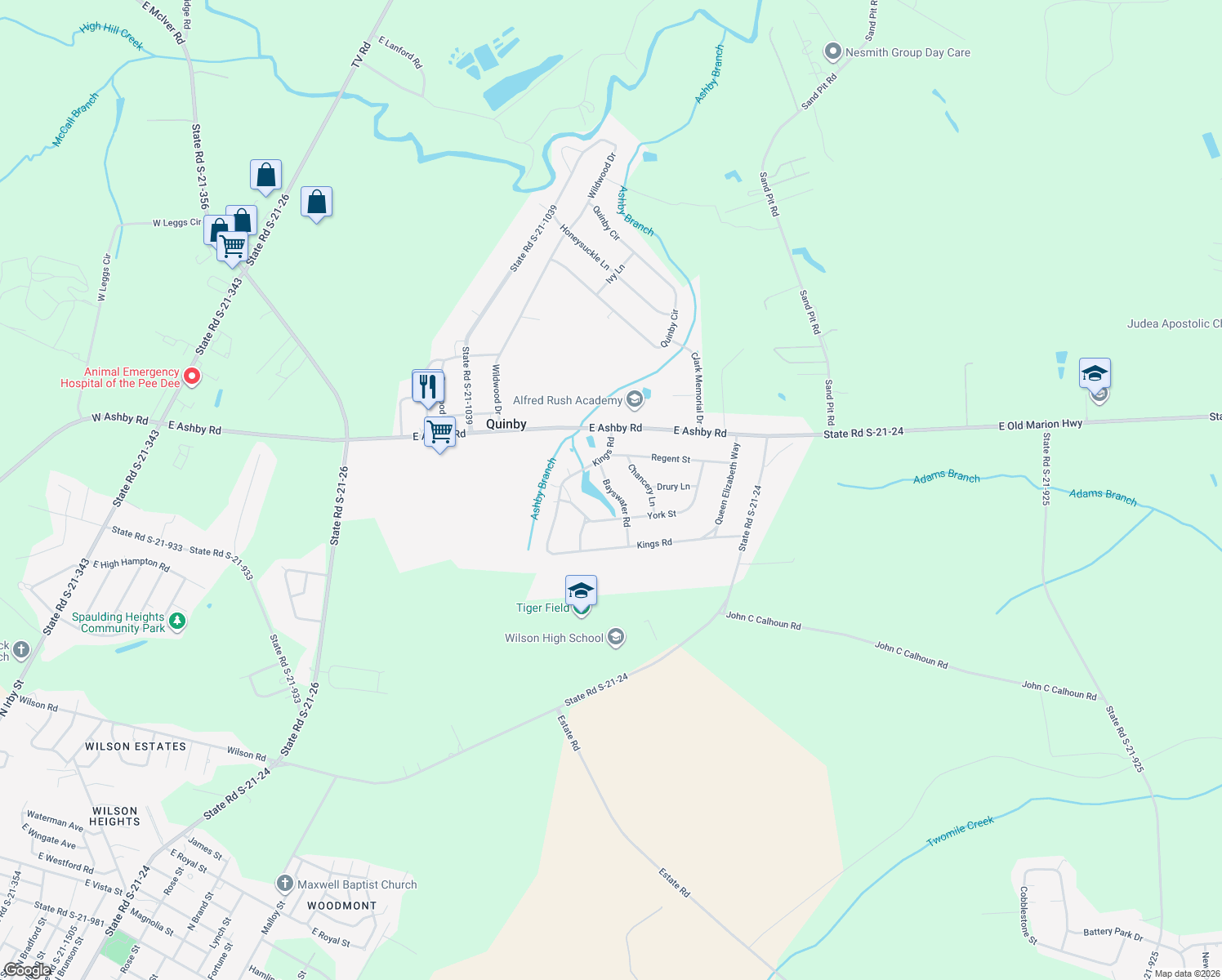 map of restaurants, bars, coffee shops, grocery stores, and more near 6 Bayswater Road in Quinby