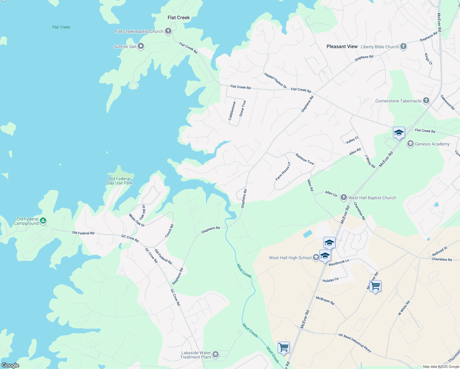 map of restaurants, bars, coffee shops, grocery stores, and more near 5545 Our Road in Oakwood