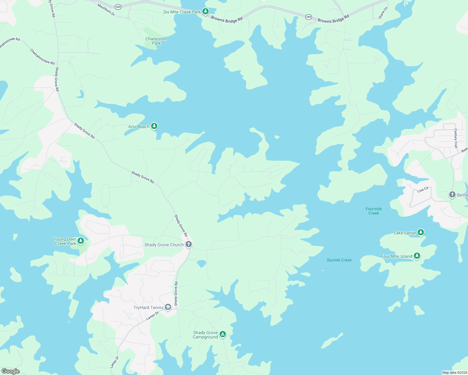 map of restaurants, bars, coffee shops, grocery stores, and more near Biscayne Drive in Cumming