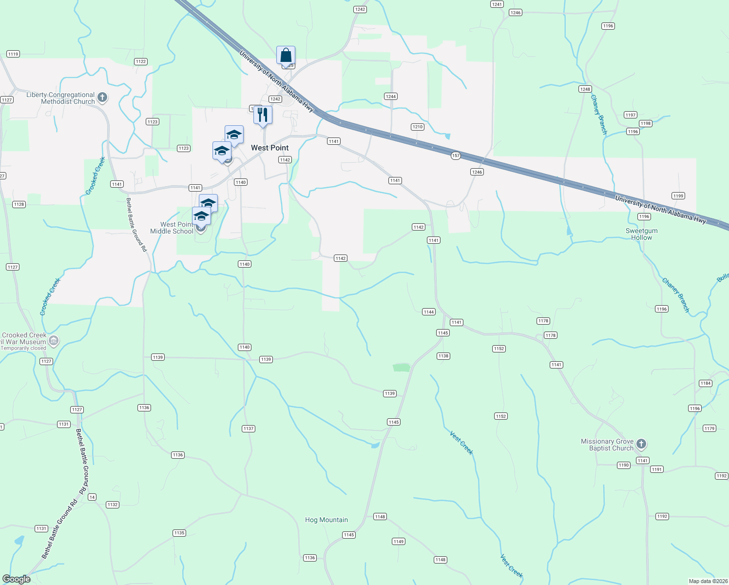 map of restaurants, bars, coffee shops, grocery stores, and more near 471 County Road 1142 in Cullman