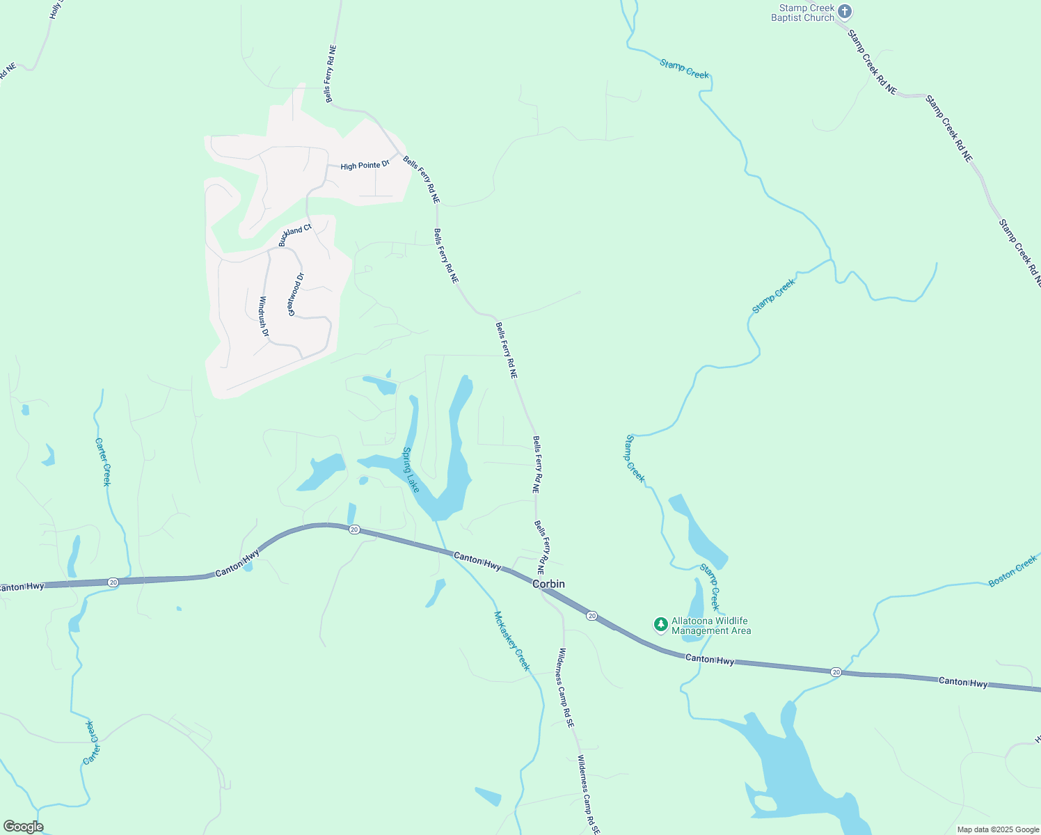 map of restaurants, bars, coffee shops, grocery stores, and more near 109 Bells Ferry Road Northeast in White