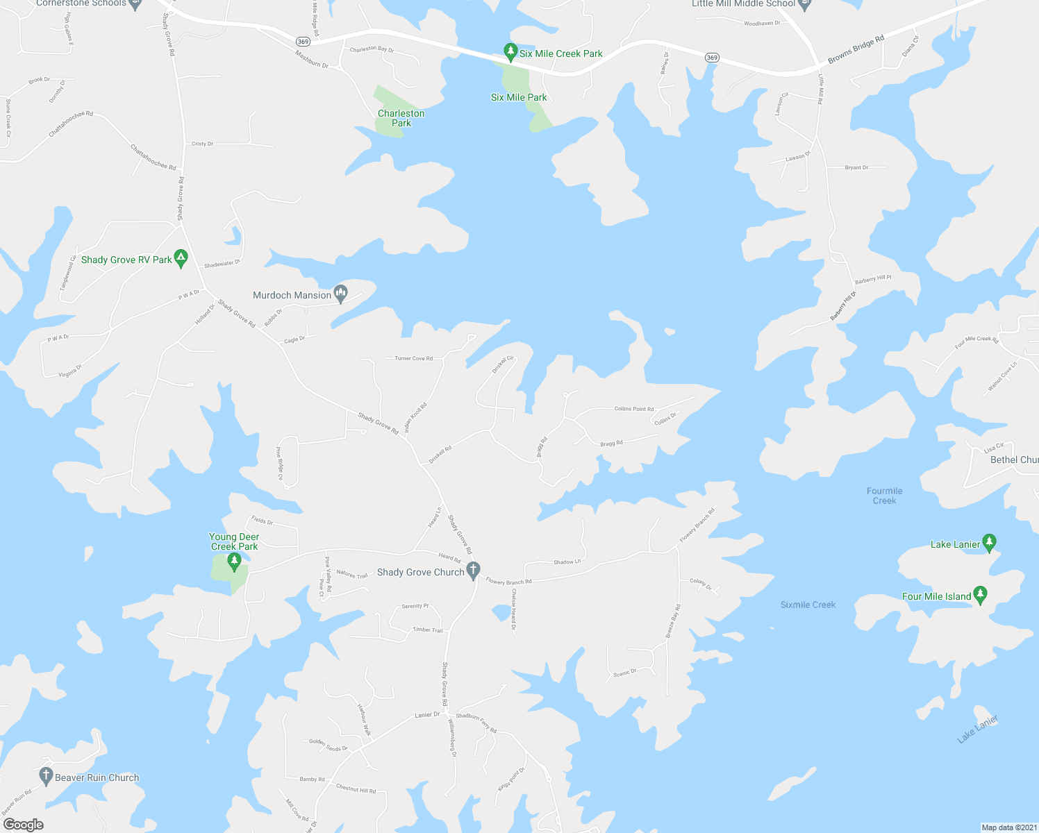 map of restaurants, bars, coffee shops, grocery stores, and more near 6855 Turner Court in Cumming