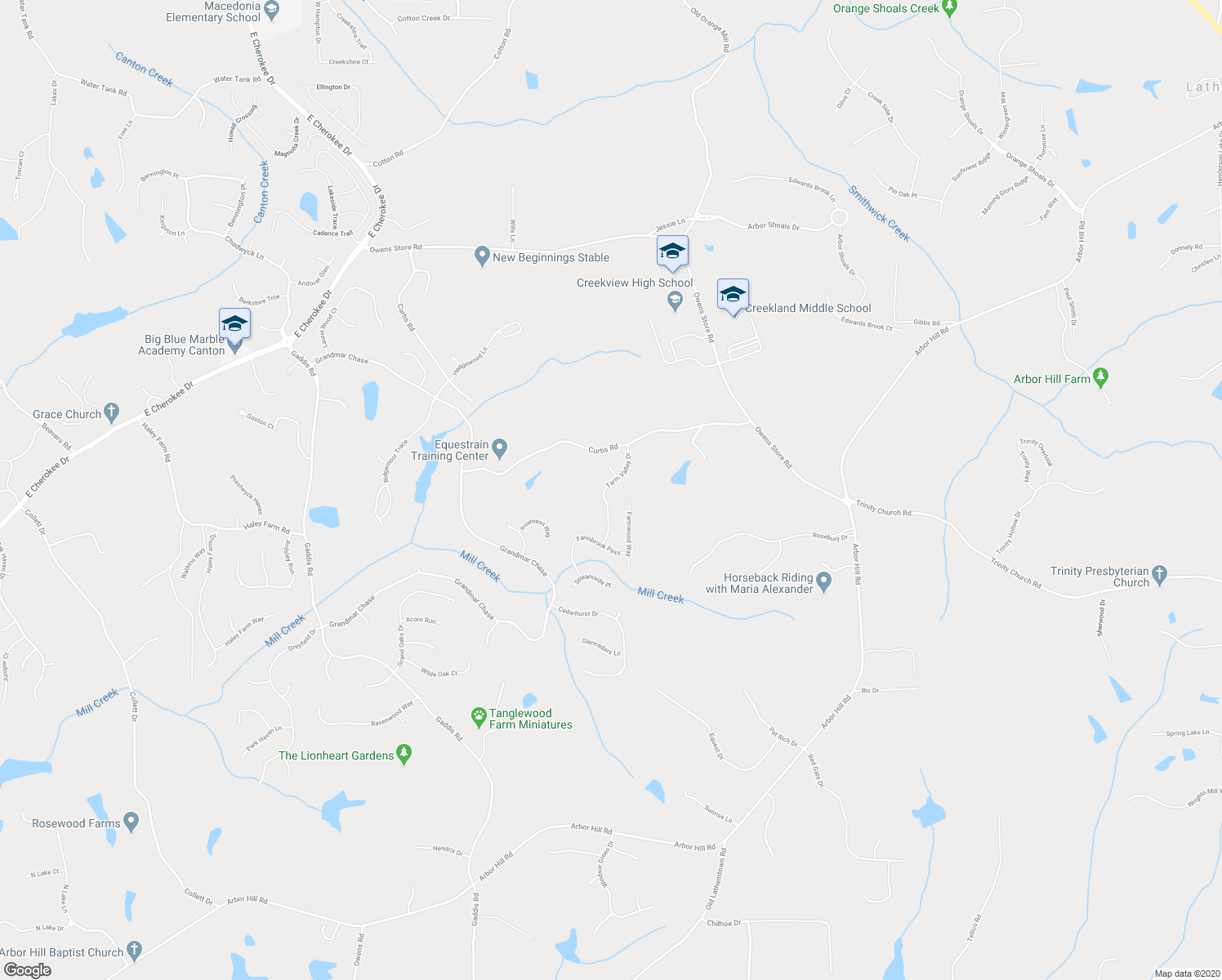 map of restaurants, bars, coffee shops, grocery stores, and more near 121 Farm Valley Drive in Canton