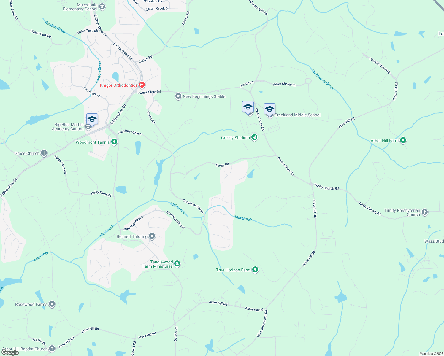 map of restaurants, bars, coffee shops, grocery stores, and more near 114 Farm Valley Drive in Canton