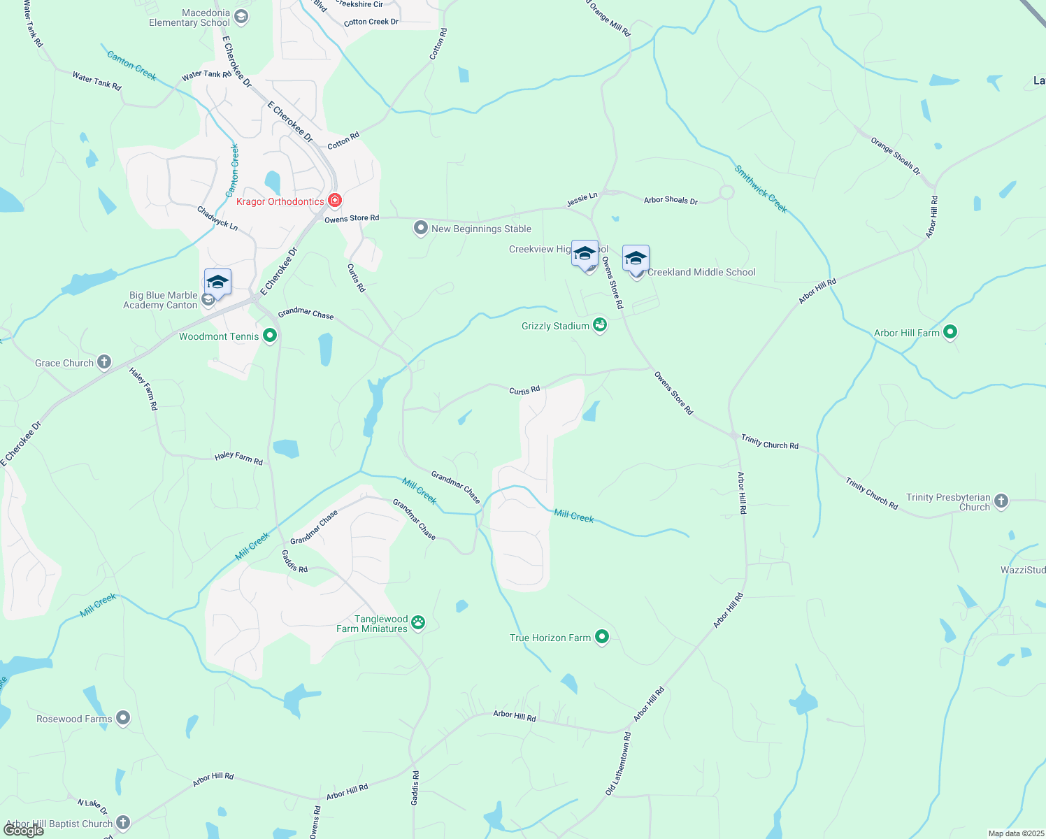 map of restaurants, bars, coffee shops, grocery stores, and more near 114 Farm Valley Drive in Canton