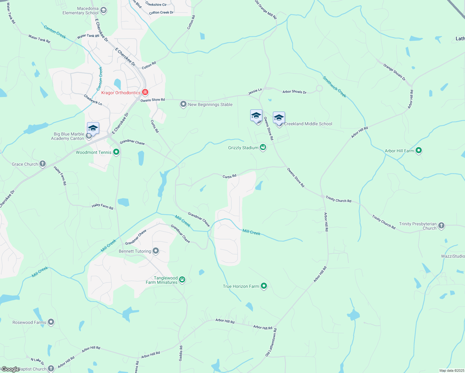 map of restaurants, bars, coffee shops, grocery stores, and more near 207 Overlook Court in Canton