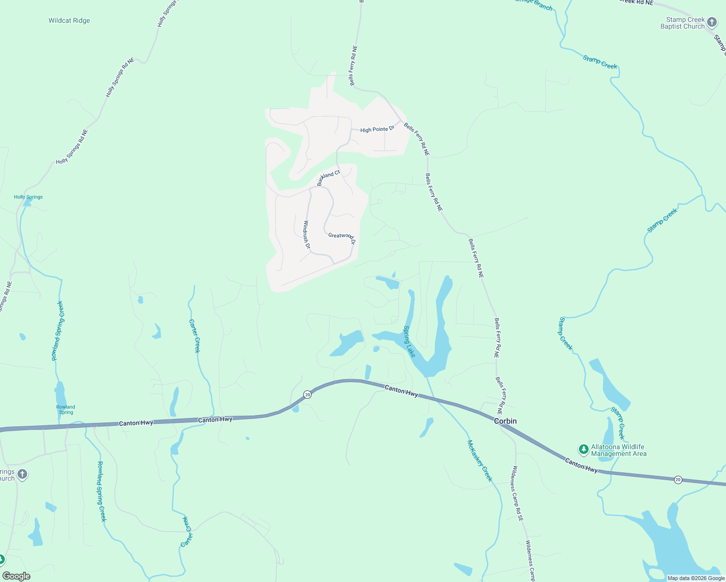 map of restaurants, bars, coffee shops, grocery stores, and more near 30 Fawn Lake Trail Northeast in White