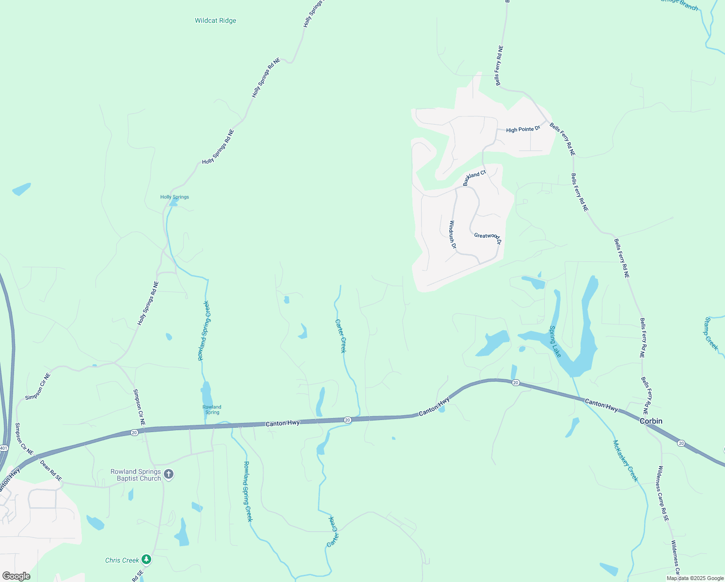 map of restaurants, bars, coffee shops, grocery stores, and more near 64 Roberson Drive in Cartersville