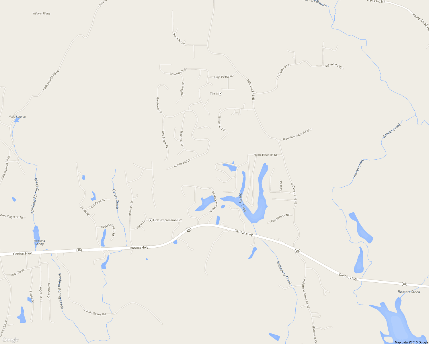 map of restaurants, bars, coffee shops, grocery stores, and more near 30 Fawn Lake Trail Northeast in White