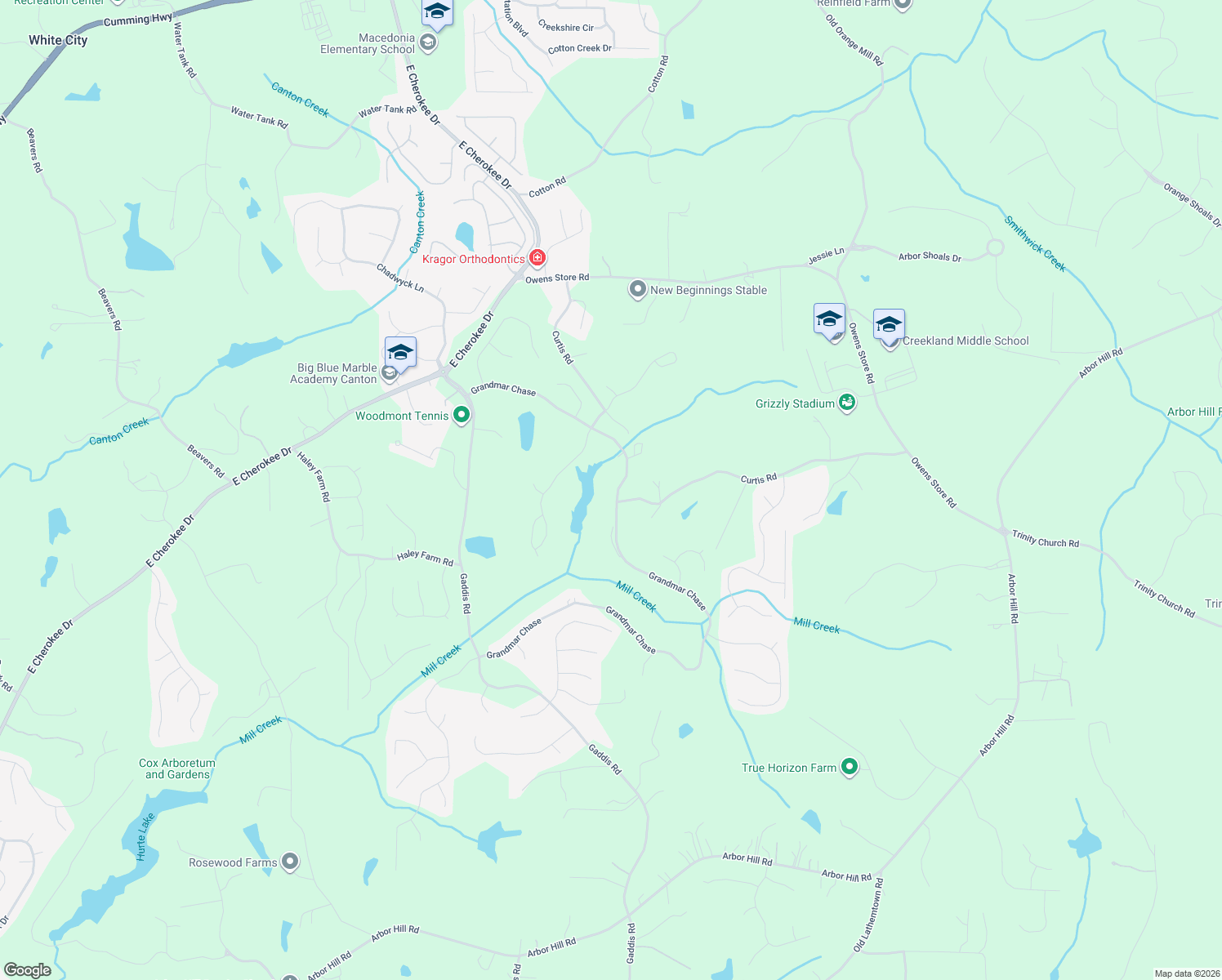 map of restaurants, bars, coffee shops, grocery stores, and more near 205 Grandmar Chase in Canton