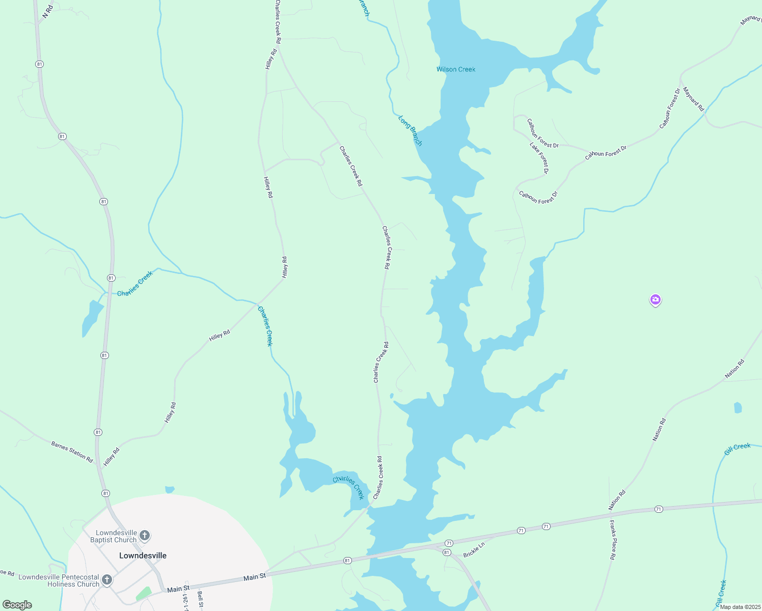 map of restaurants, bars, coffee shops, grocery stores, and more near Charlies Creek Road in Iva