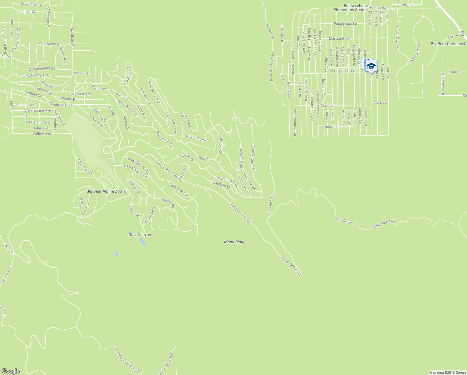 map of restaurants, bars, coffee shops, grocery stores, and more near 43896 Yosemite Drive in Big Bear Lake