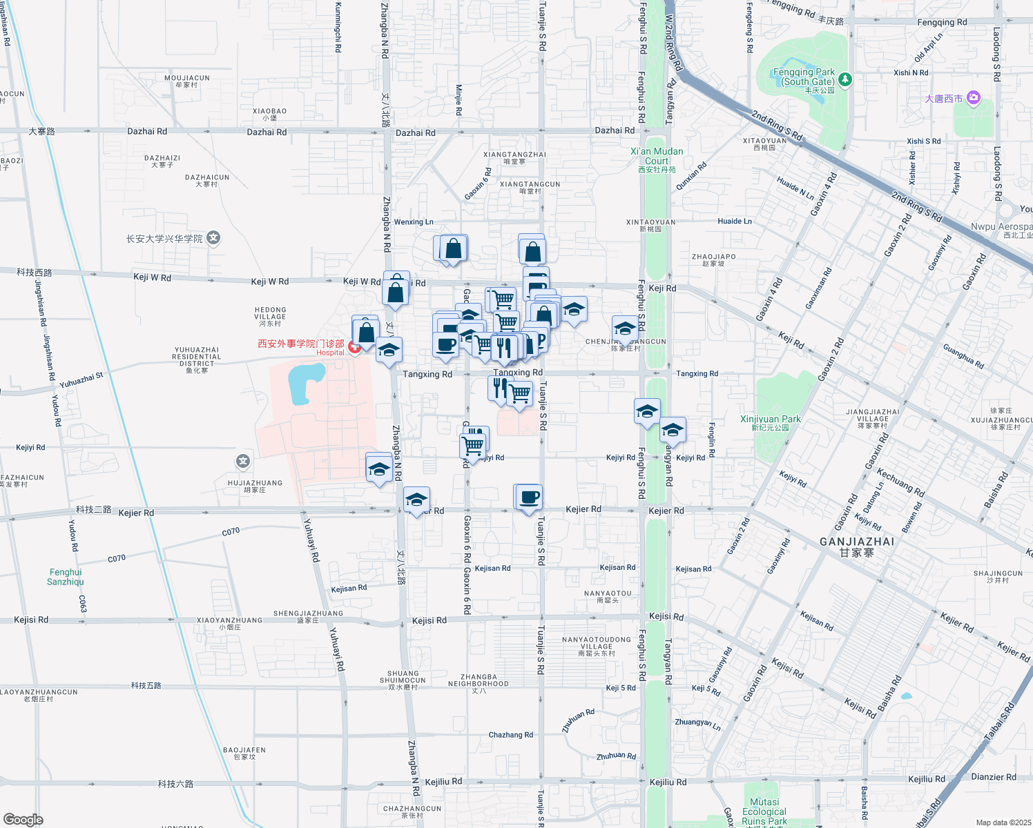 map of restaurants, bars, coffee shops, grocery stores, and more near 16号 Tuan Jie Nan Lu in Xi An Shi