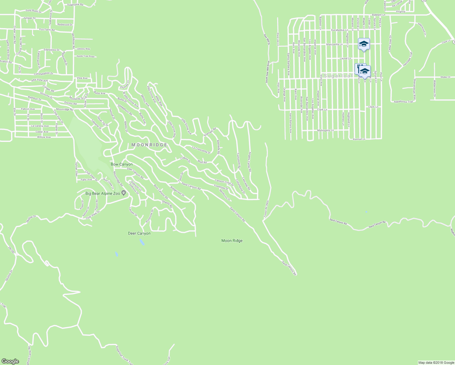 map of restaurants, bars, coffee shops, grocery stores, and more near 43889 Canyon Crest Drive in Big Bear Lake