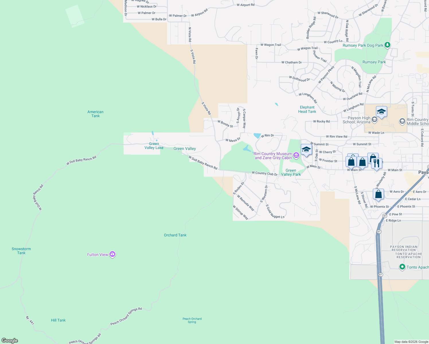 map of restaurants, bars, coffee shops, grocery stores, and more near 800 Greenview Court in Payson