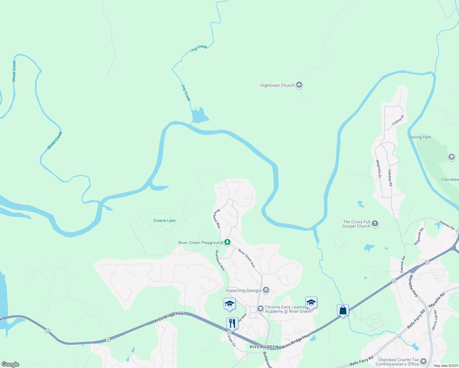 map of restaurants, bars, coffee shops, grocery stores, and more near 400 North Cascades Circle in Canton