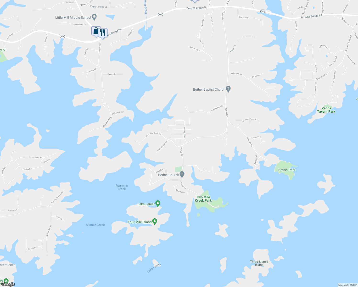 map of restaurants, bars, coffee shops, grocery stores, and more near 8940 Capri Street in Gainesville
