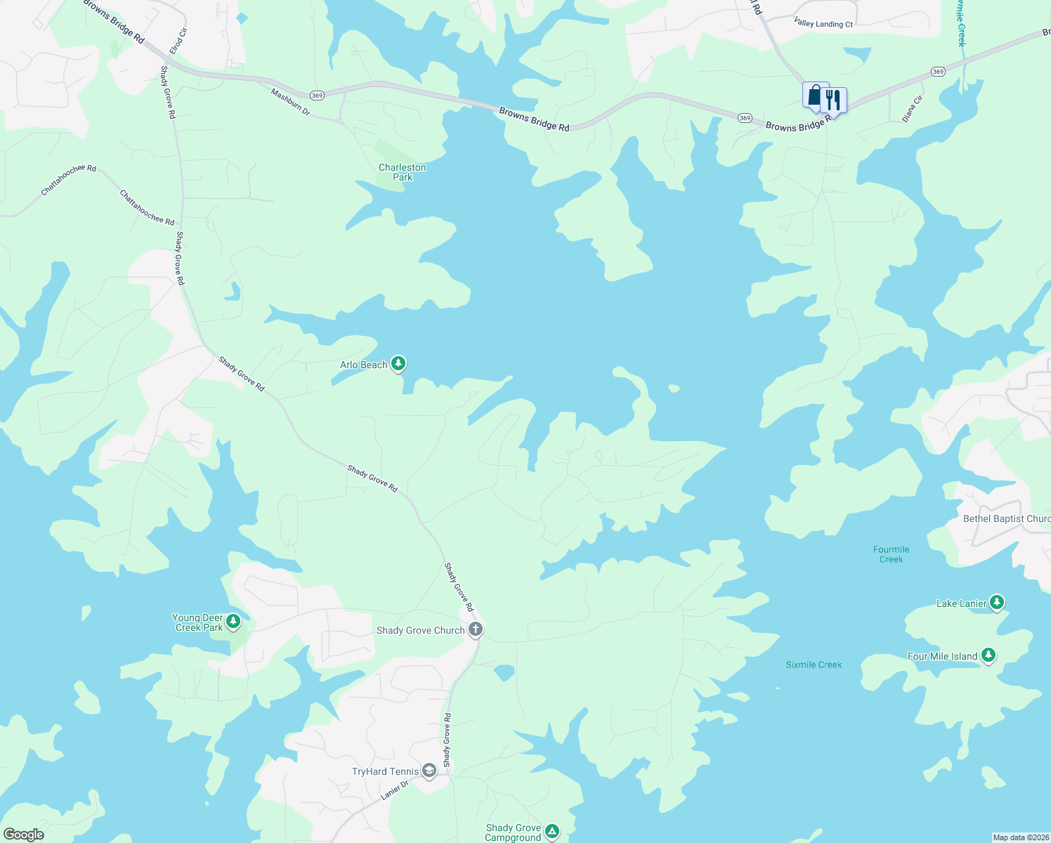 map of restaurants, bars, coffee shops, grocery stores, and more near 6900 Driskell Circle in Cumming