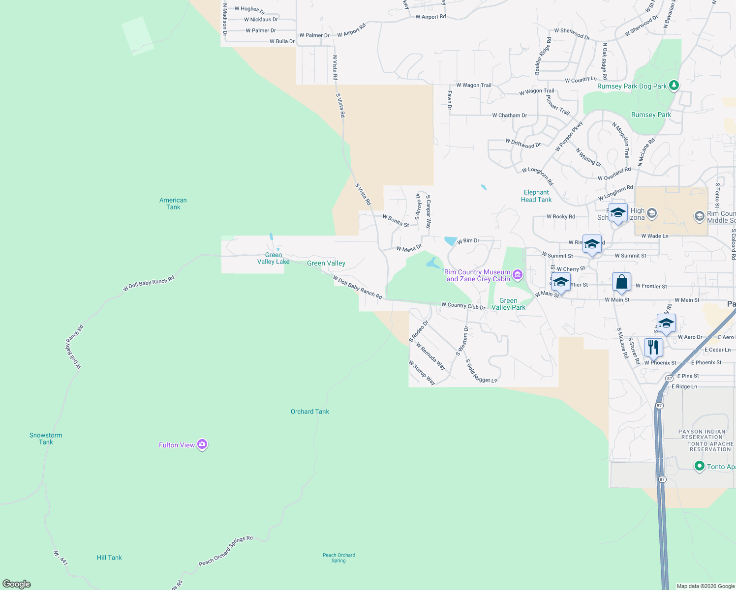 map of restaurants, bars, coffee shops, grocery stores, and more near 800 Greenview Court in Payson