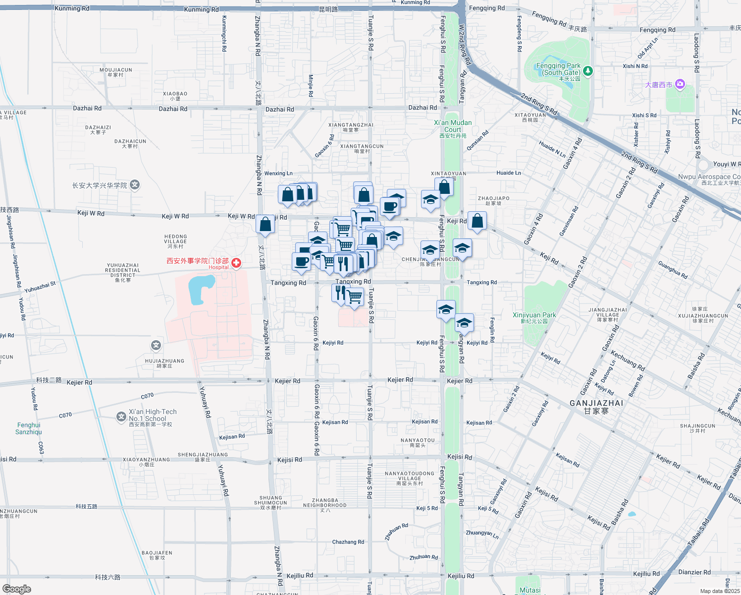 map of restaurants, bars, coffee shops, grocery stores, and more near 16号 Tuan Jie Nan Lu in Xi An Shi