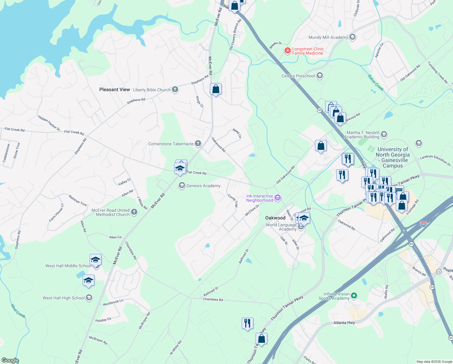 map of restaurants, bars, coffee shops, grocery stores, and more near 4006 Covey Trail in Oakwood