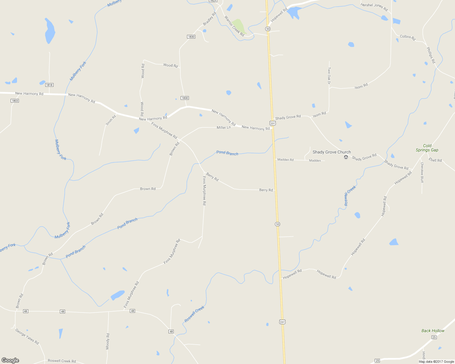 map of restaurants, bars, coffee shops, grocery stores, and more near 203 Berry Road in Blountsville