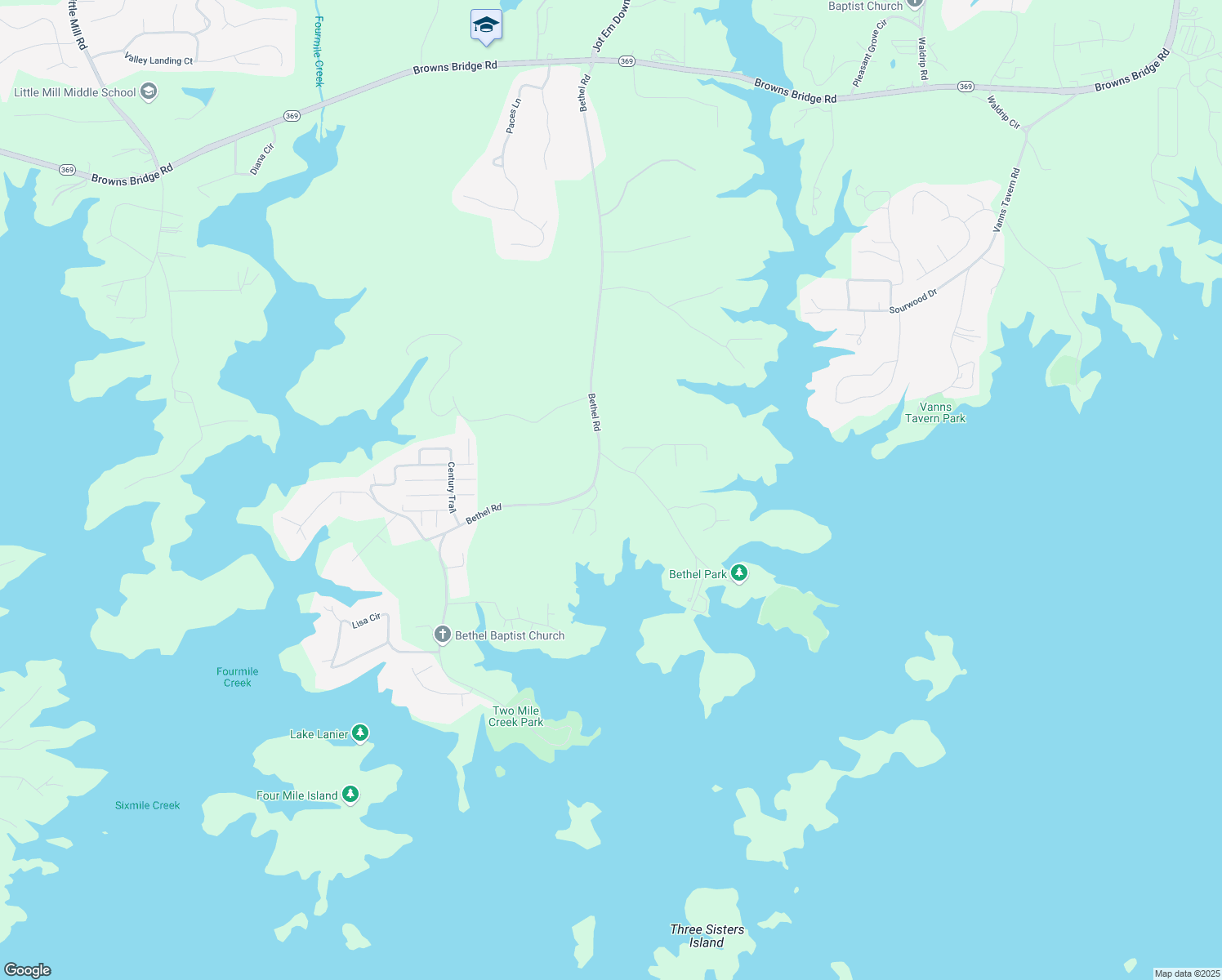 map of restaurants, bars, coffee shops, grocery stores, and more near 8415 Old Bethel Road in Gainesville