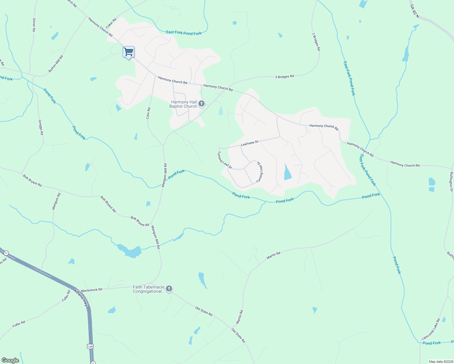 map of restaurants, bars, coffee shops, grocery stores, and more near 4773 Turning Leaf Dr in Gillsville
