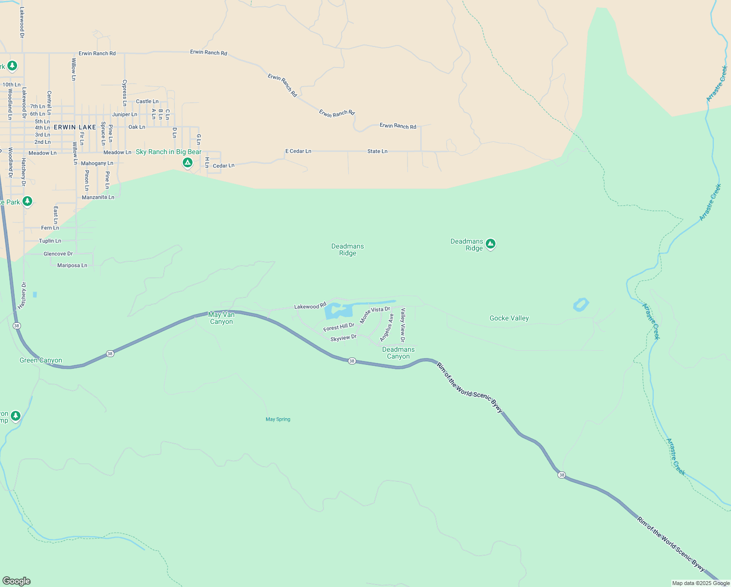 map of restaurants, bars, coffee shops, grocery stores, and more near Lakewood Drive in San Bernardino County