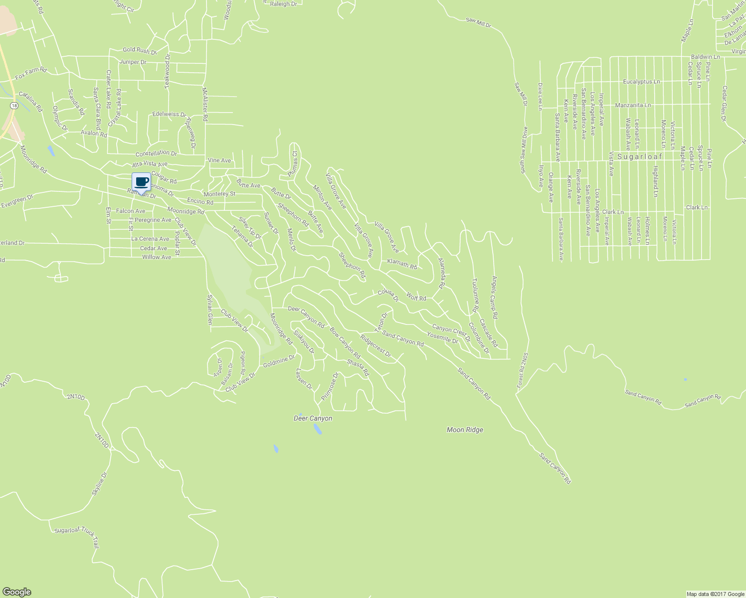 map of restaurants, bars, coffee shops, grocery stores, and more near 43555 Colusa Drive in Big Bear Lake