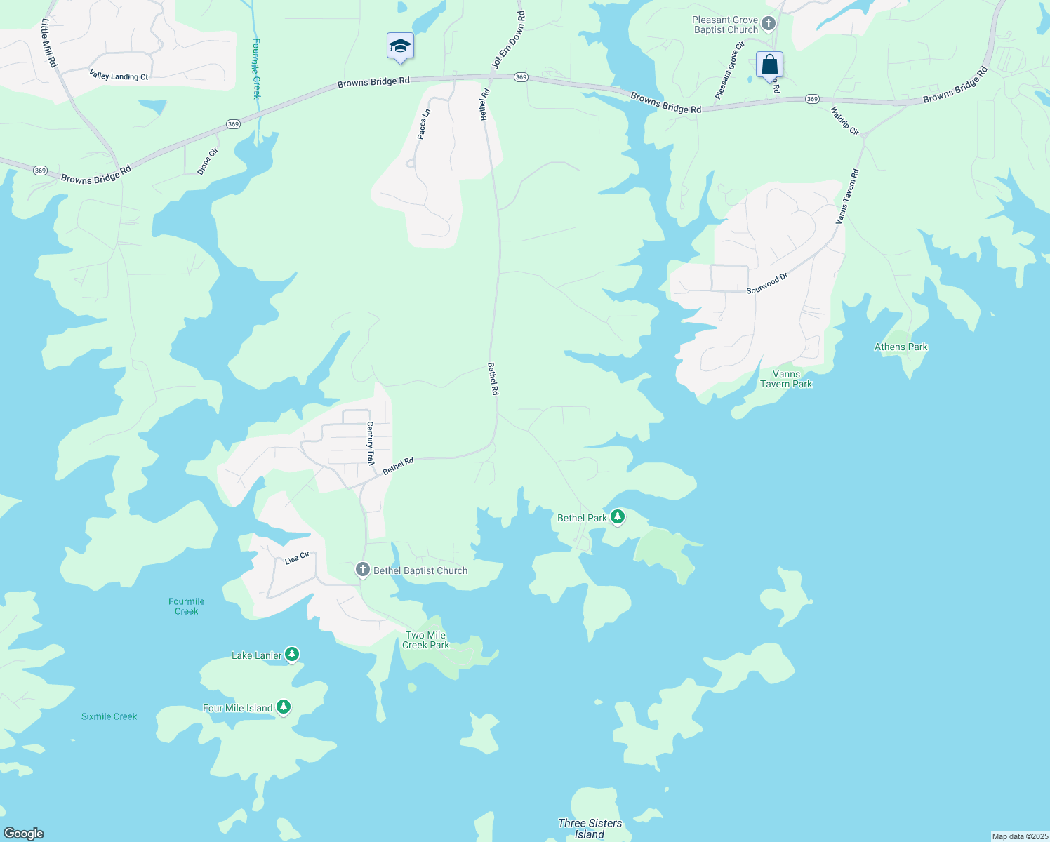 map of restaurants, bars, coffee shops, grocery stores, and more near 8365 Berringer Point Drive in Gainesville