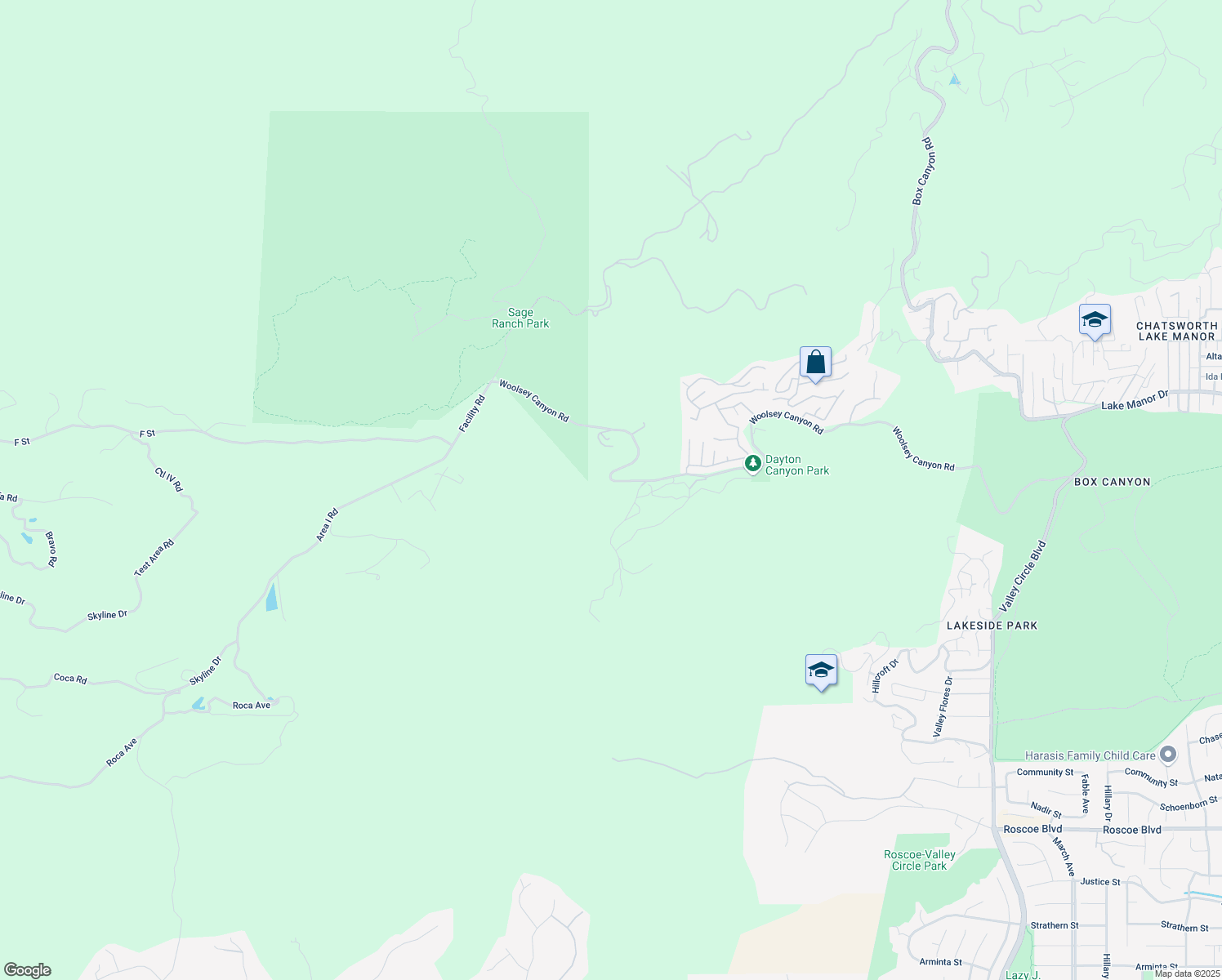 map of restaurants, bars, coffee shops, grocery stores, and more near 24768 Woolsey Canyon Road in Los Angeles County