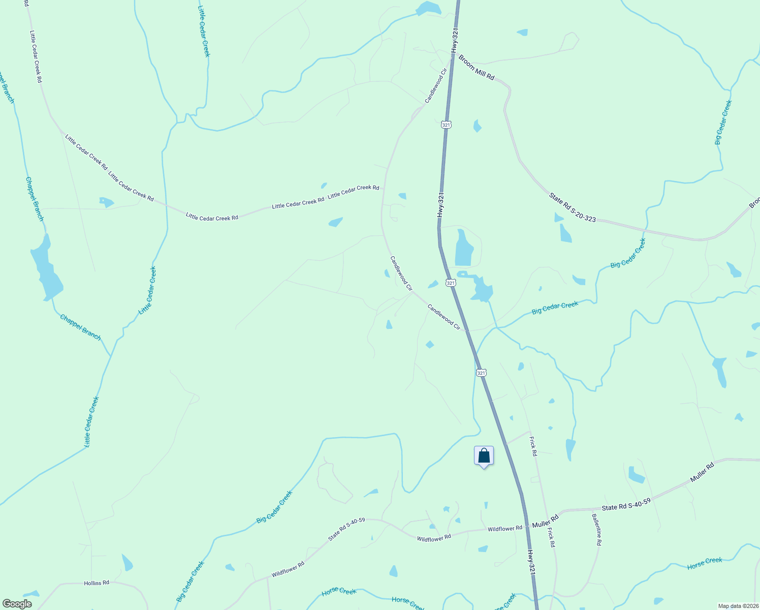 map of restaurants, bars, coffee shops, grocery stores, and more near 1260 Candlewood Circle in Blythewood