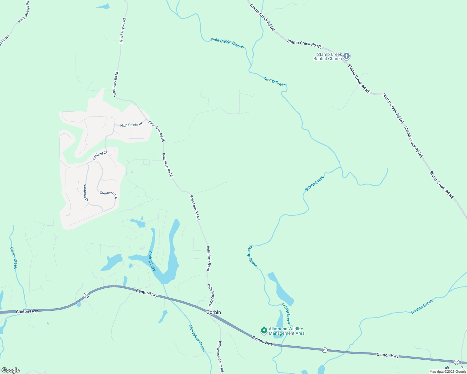 map of restaurants, bars, coffee shops, grocery stores, and more near 30 Mountain Ridge Road Northeast in White
