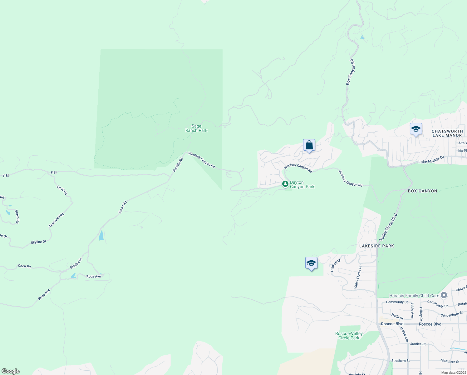 map of restaurants, bars, coffee shops, grocery stores, and more near 24768 Woolsey Canyon Road in Los Angeles County
