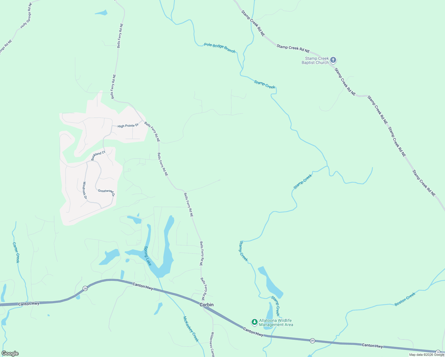 map of restaurants, bars, coffee shops, grocery stores, and more near 30 Mountain Ridge Road Northeast in White