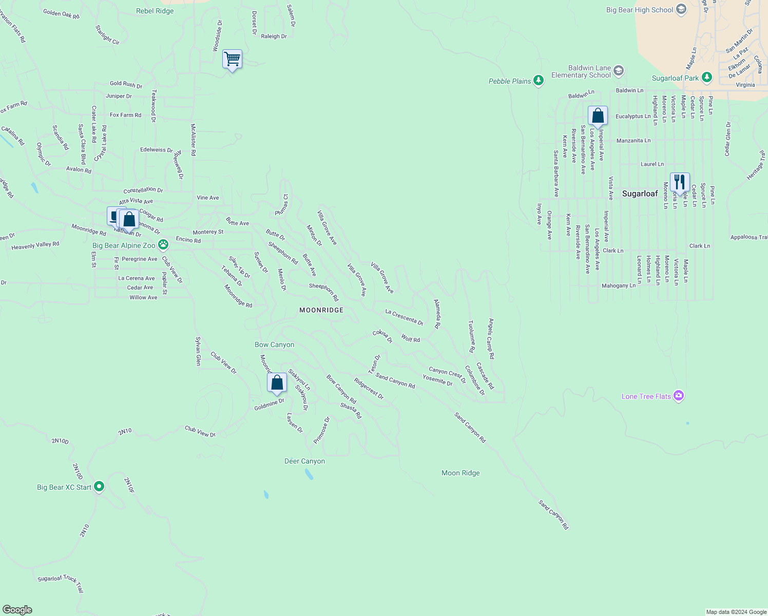 map of restaurants, bars, coffee shops, grocery stores, and more near 1394 La Crescenta Drive in Big Bear