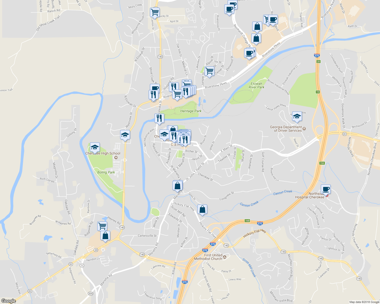 map of restaurants, bars, coffee shops, grocery stores, and more near 251 Archer Street in Canton