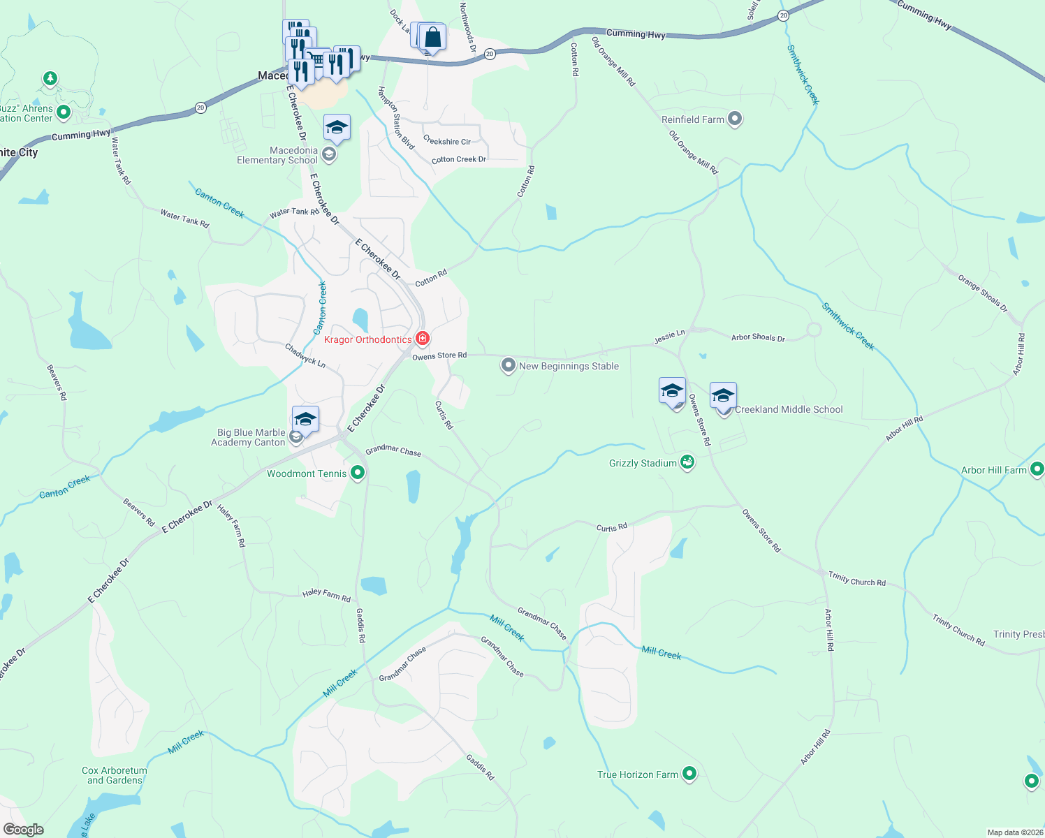 map of restaurants, bars, coffee shops, grocery stores, and more near 127 Hedgewood Ln in Canton
