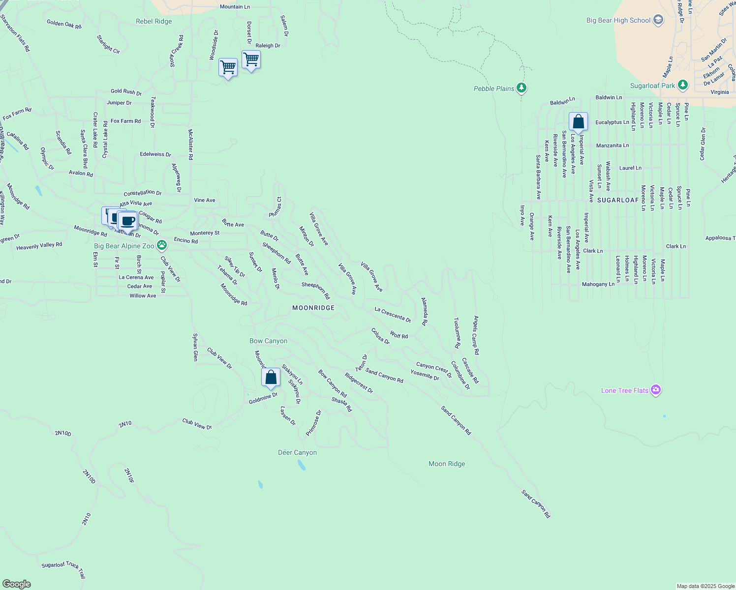 map of restaurants, bars, coffee shops, grocery stores, and more near 1388 Flintridge Avenue in Big Bear