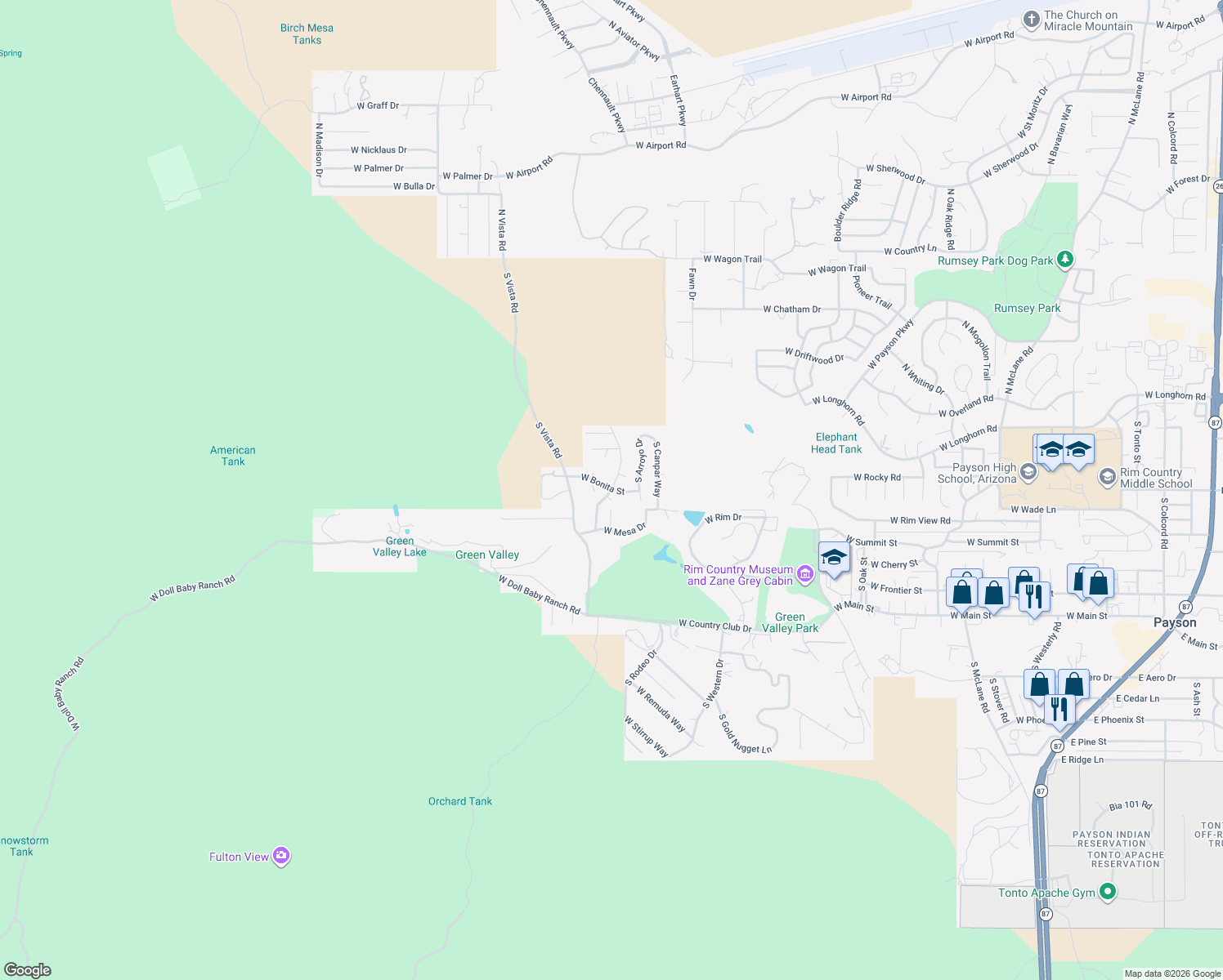 map of restaurants, bars, coffee shops, grocery stores, and more near 309 S Brassie Dr in Payson