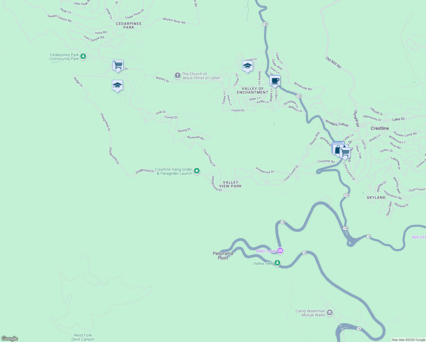 map of restaurants, bars, coffee shops, grocery stores, and more near 964 Coulter Pine Road in Crestline